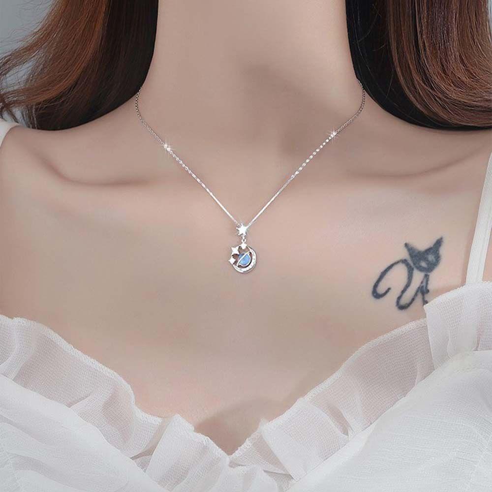 QQMALL Vòng cổ Mặt Trăng Lưỡi Liềm Đính Đá Sang Trọng Cho Nữ