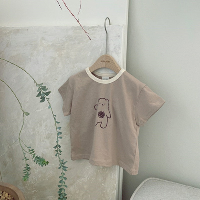 Bộ Quần Áo Cotton Ngắn Tay Họa Tiết Hoạt Hình Phong Cách Hàn Quốc Cho Bé