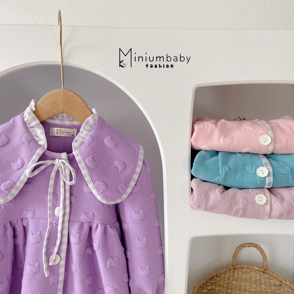 Set babydoll dập nổi hình thú danh cho bé gái Minium. thời trang thu đông