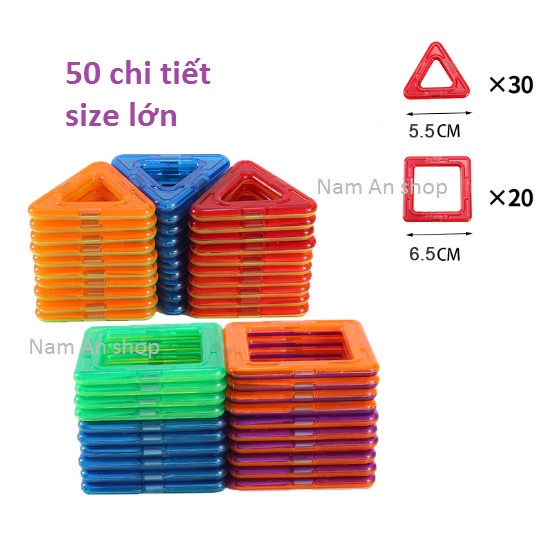 Đồ chơi xếp hình lắp ghép nam châm 50 chi tiết, size lớn. MAGNETIC
