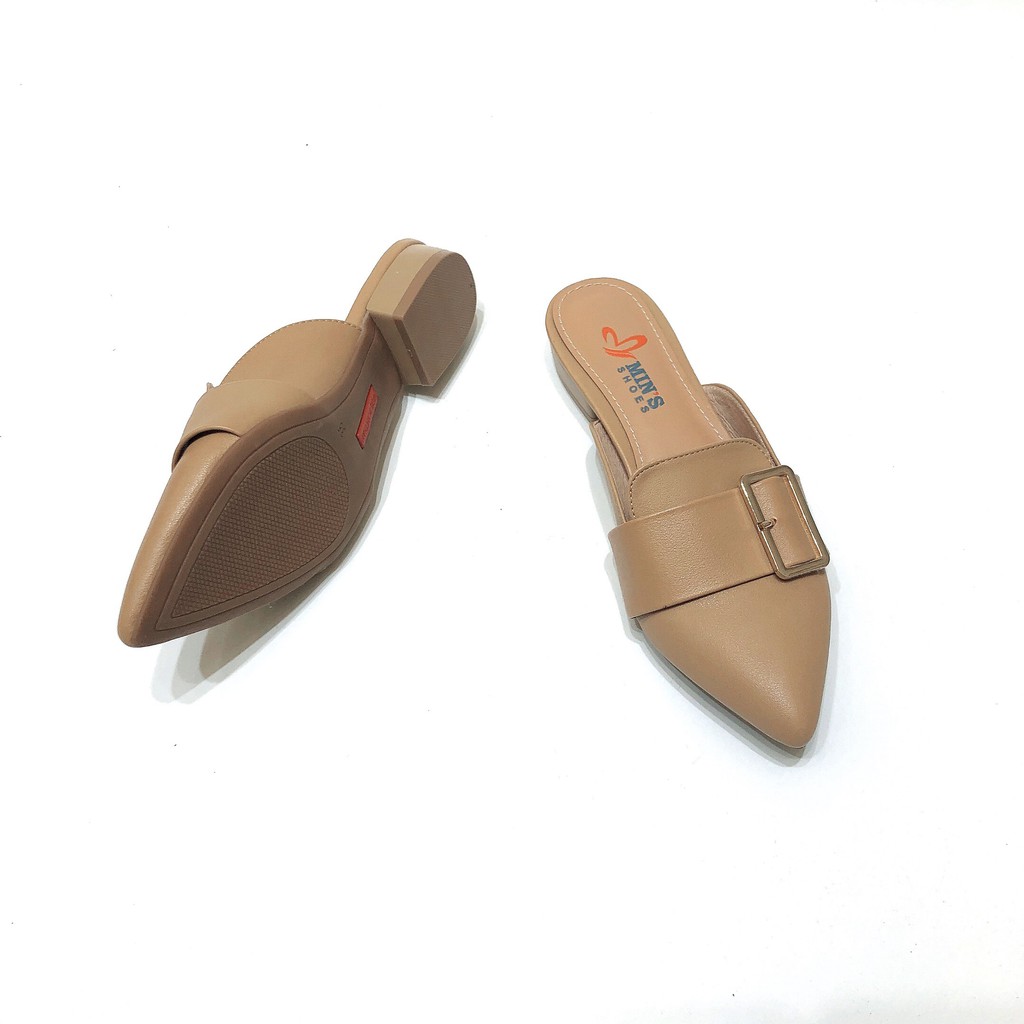 Guốc Min's Shoes mũi nhọn phối khoá V162 Bò
