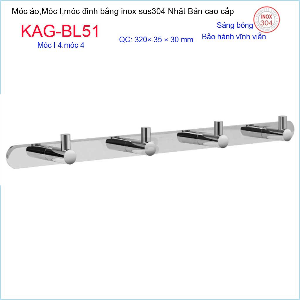 Móc treo đồ phòng tắm, Phụ kiện phòng tắm cao cấp Kace, Móc I4 treo đồ inox 304 Nhật Bản KAG-BL51