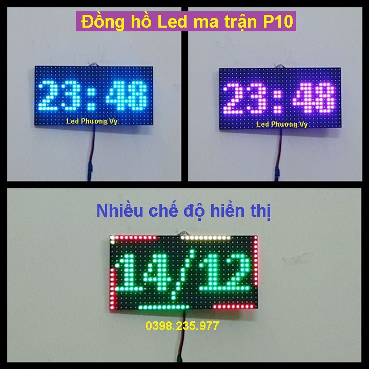 Đồng hồ Led Matrix, Led P10 Full Color đa sắc màu siêu đẹp