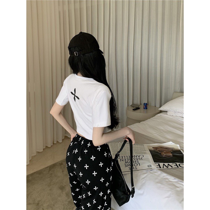 Set Croptop Quần Dài Hoa 3DJOLIE Nữ [FREESHIP] 🌸 Bộ đồ họa tiết áo thun body kèm culottes suông ống rộng Ulzzang 🌸