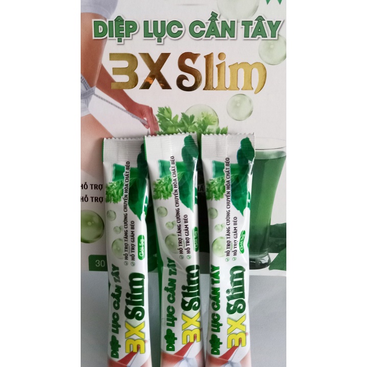 Bột uống diệp lục cần tây 3x slim hộp 30 gói. Hỗ trợ giảm cân, giảm béo, cân bằng nội tiết