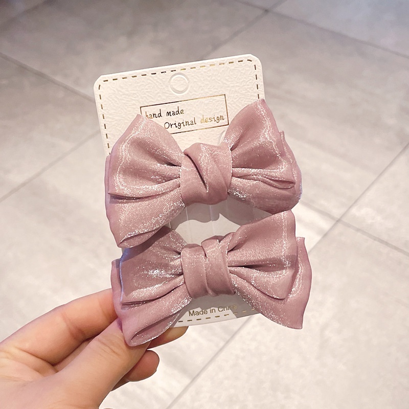 Bộ 2 Kẹp Tóc Nơ Vải Satin Trơn Màu Thời Trang Hàn Quốc Dành Cho Bé Gái