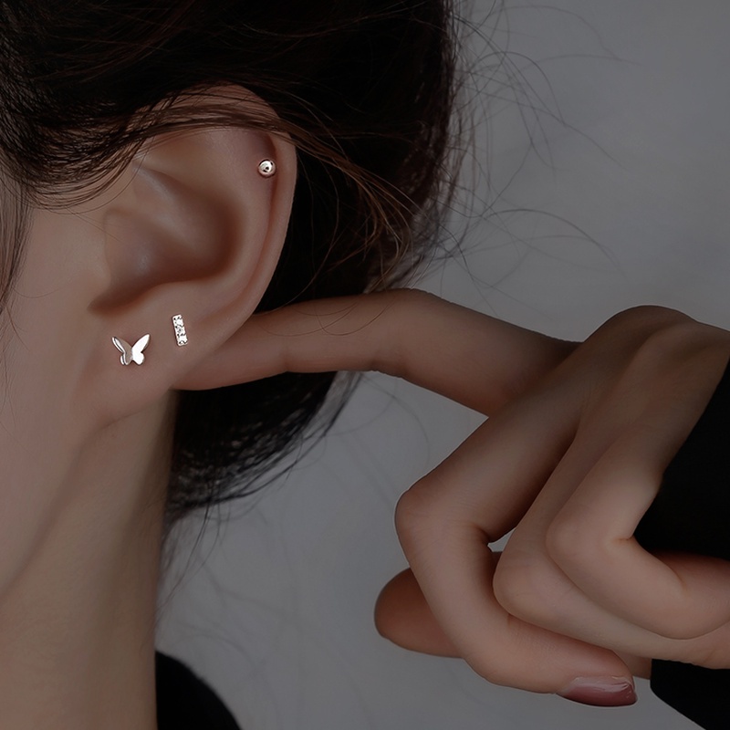 Bộ 5 Khuyên Tai Bạc S925 Hình Bướm Đính Đá Chống Dị Ứng Thời Trang Cho Nữ