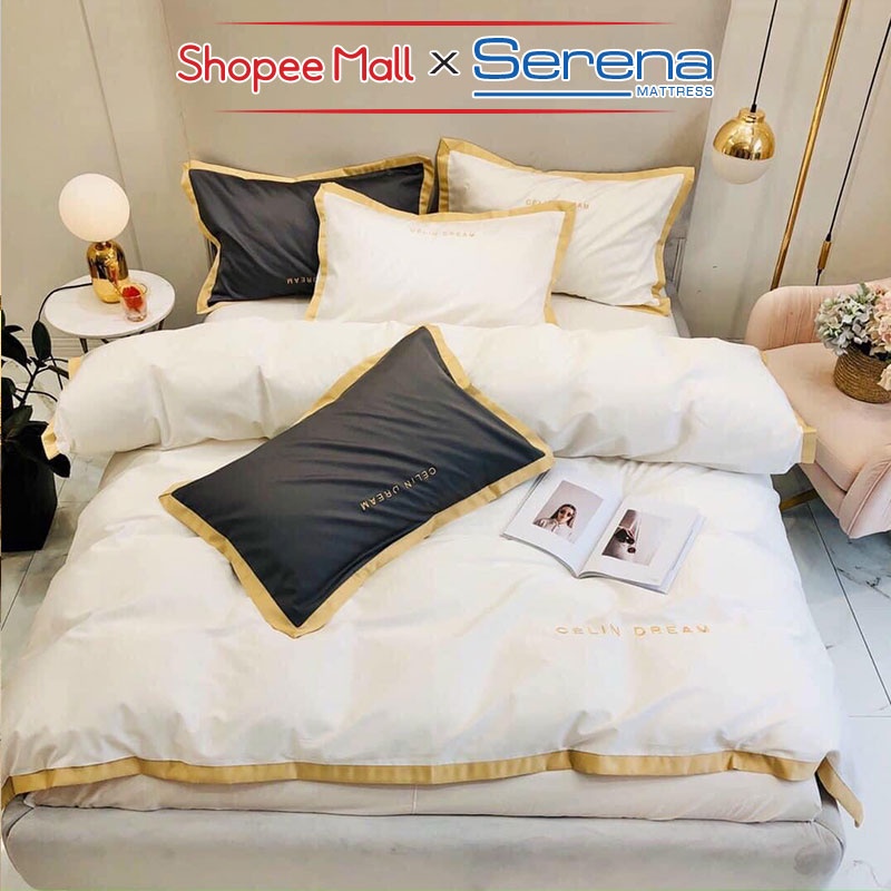 Bộ Chăn Ga Gối Đệm 5 Món Lụa Pháp SERENA Chính Hãng Set Chăn Ra Drap Grap Gối Nệm Đệm Trải Bọc Giường Đẹp Cao Cấp