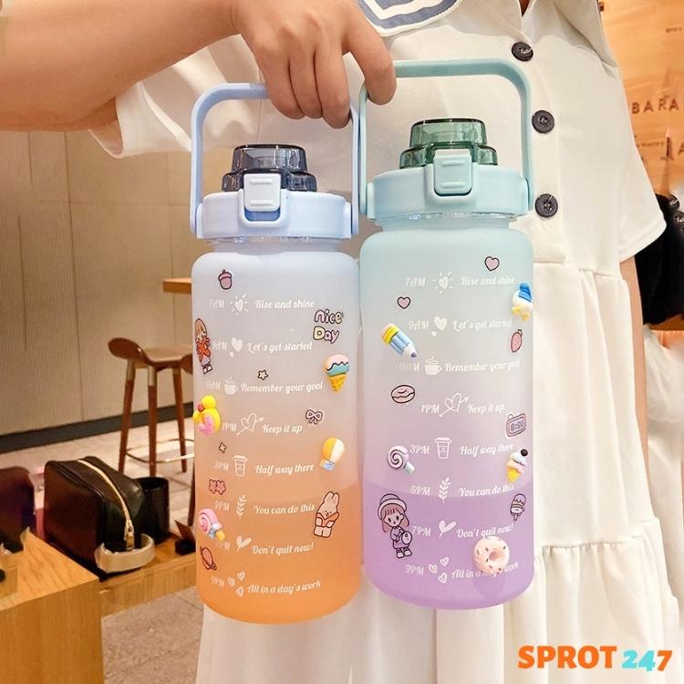 Bình nước 2 lít giữ nhiệt cute bình đựng nước 1 lít có vòi tập thể thao 1000ml chia vạch mini 1500ml