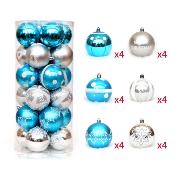 Hộp 24 quả châu 6cm trang trí cây thông Noel, trang trí giáng sinh Ánh Kim