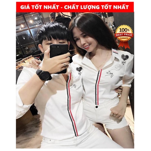 (giá 1 áo ) Áo Sơ Mi Cặp Nam Nữ Phối Họa Tiết Được FREESHIP Mẫu Mới được xem hàng