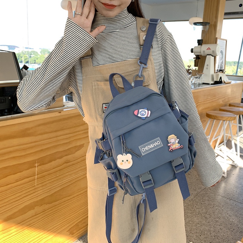 Balo nữ CHEN, túi balo nữ ulzzang thời trang đi học đẹp giá rẻ vải canvas hàn quốc kèm phụ kiện sticker xinh TX96