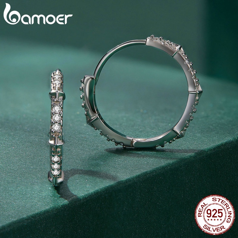 BAMOER Bông Tai Xi bạc 925 HìNh Ngôi Sao ĐíNh Đá LấP LáNh