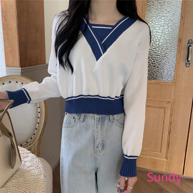 Áo sweater tay dài cổ chữ v thời trang mùa thu cho nữ