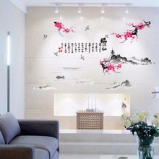 Decal dán tường cành hoa đào cổ thụ