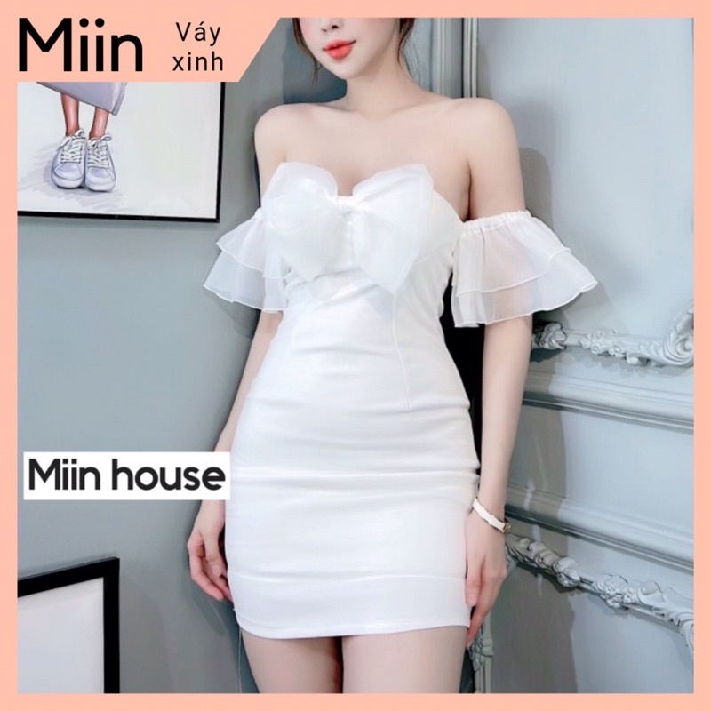 Váy body cúp tay loe nơ ngực