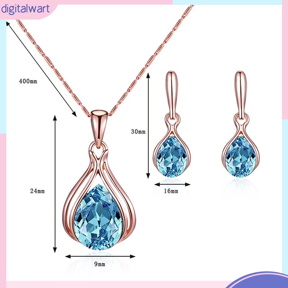 Bộ Vòng cổ + Bông Tai Đính Đá Hình Giọt Nước Cho Nữ