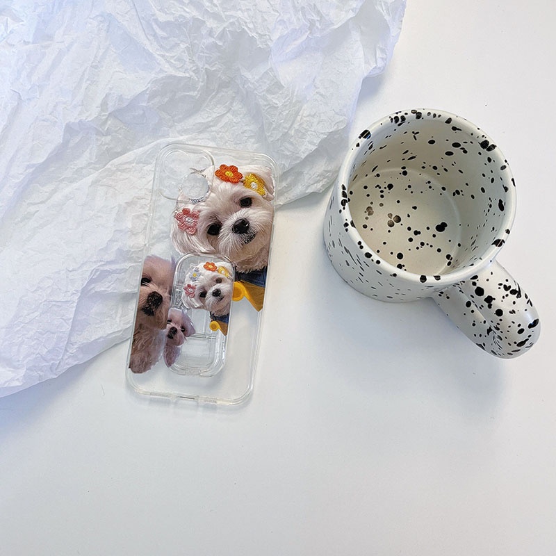 Ốp Điện Thoại TPU Dẻo Trong Suốt Họa Tiết Chú Chó Teddy Kèm Giá Đỡ Cho iPhone 13 12 11 Pro Max Xr Xs Max X iphone13pro