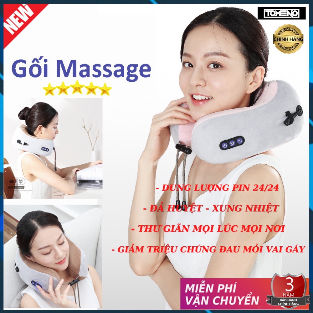 GỐI MASSAGE TỰ ĐỘNG NHẬT BẢN , vòng cổ chữ U - máy mát xa cổ vai gáy đa năng có hồng ngoại 3 NÚT 3 chế độ thông minh