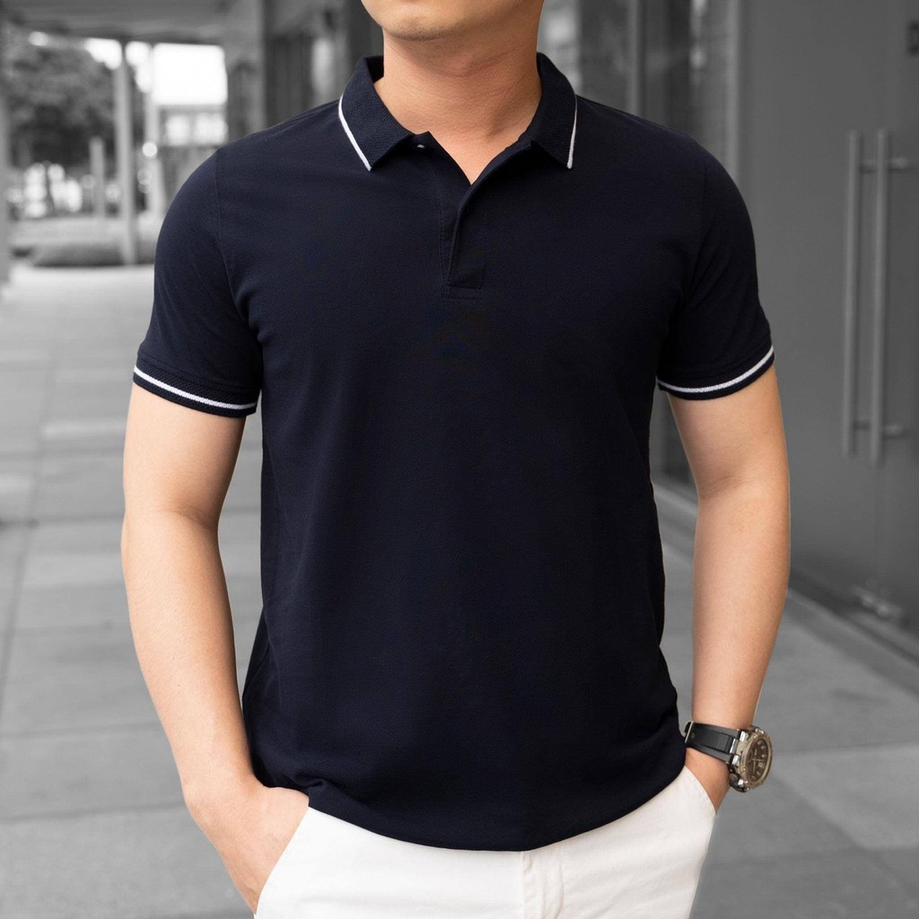 Áo Thun nam ngắn tay cổ bẻ POLO PHỐI VIỀN vải thun cotton 4 chiều co dãn cực kỳ sang trọng lịch lãm - PLOVIEN219