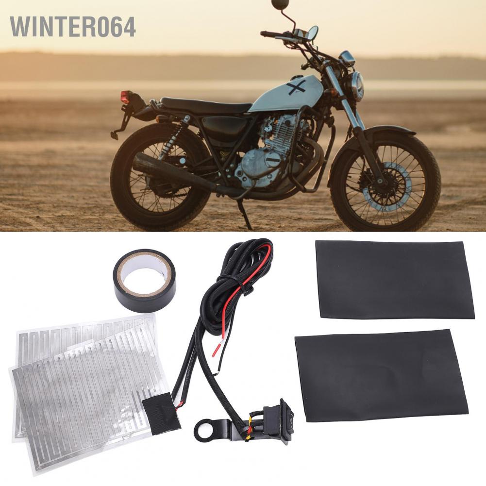 Winter064 12V Universal Motorcycle Heated Grip Pads 2‑Gear Black Handlebar Hand Warmers for Motorbikes