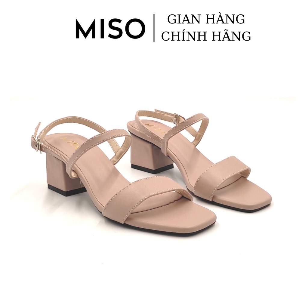 Giày sandal nữ basic mũi vuông trendy quai ngang gót trụ 5cm đi làm đi chơi dạo phố MISO M006