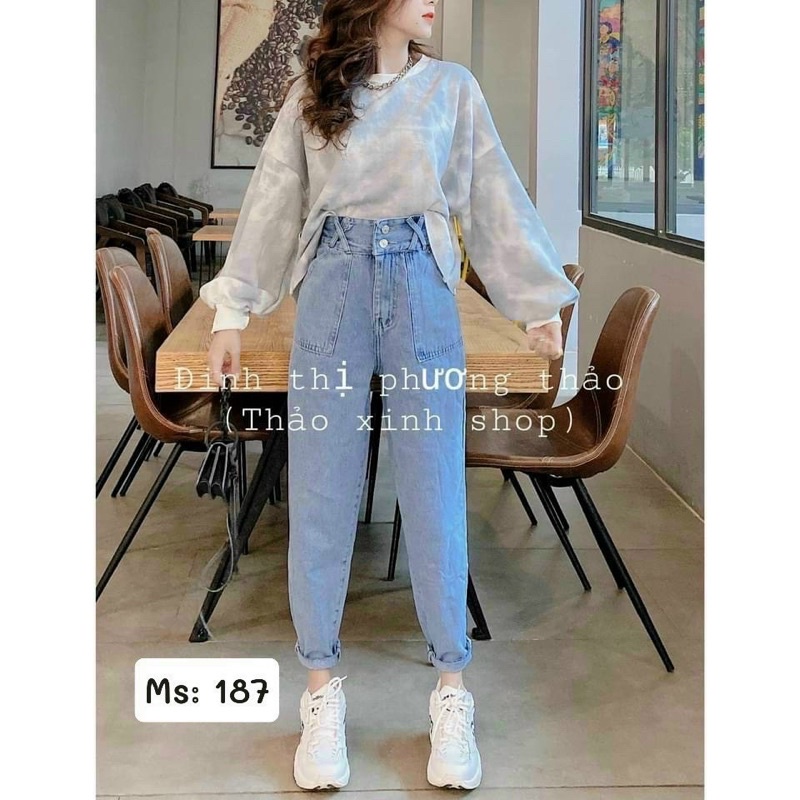 Quần jean baggy nữ ống rộng dáng dài suông