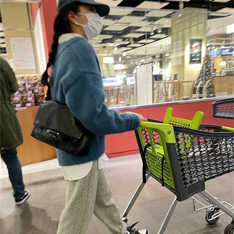 Túi đeo vai IELGY da PU mềm mại cỡ lớn màu đen phong cách Hàn Quốc thời trang dành cho nữ