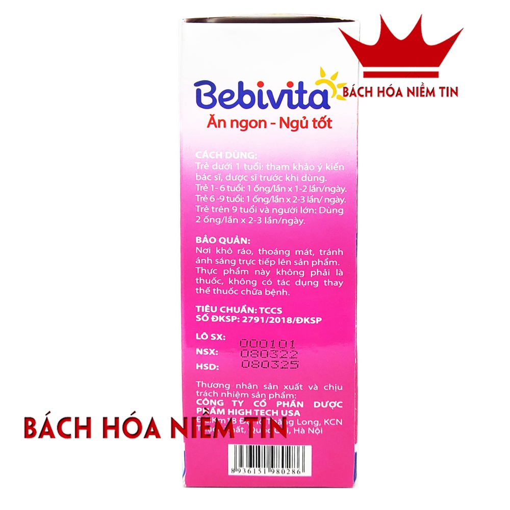 Siro giúp bé ăn ngon Bebivita - Bổ sung Vitamin, Enzyme, khoáng chất- Giúp bé ăn ngon, ngủ tốt, giảm rối loạn tiêu hóa,