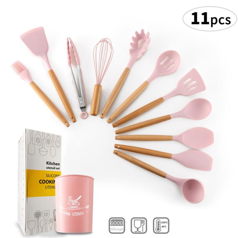 Bộ dụng cụ nấu ăn Silicon Bộ xẻng chống dính Silicone Xẻng Thìa Cán dài Bộ dụng cụ nhà bếp chịu nhiệt cao