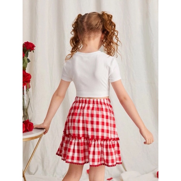 Sét chân váy áo thun len tăm hoạ tiết nai cho bé gái