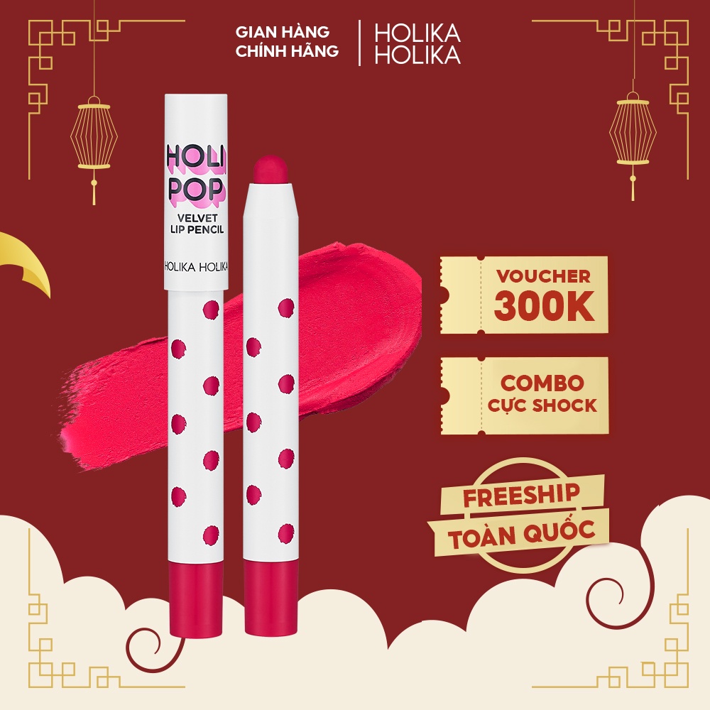 Son bút chì Hàn Quốc Holika Holika Holipop Velvet dưỡng ẩm mềm mượt lâu trôi 1,7g