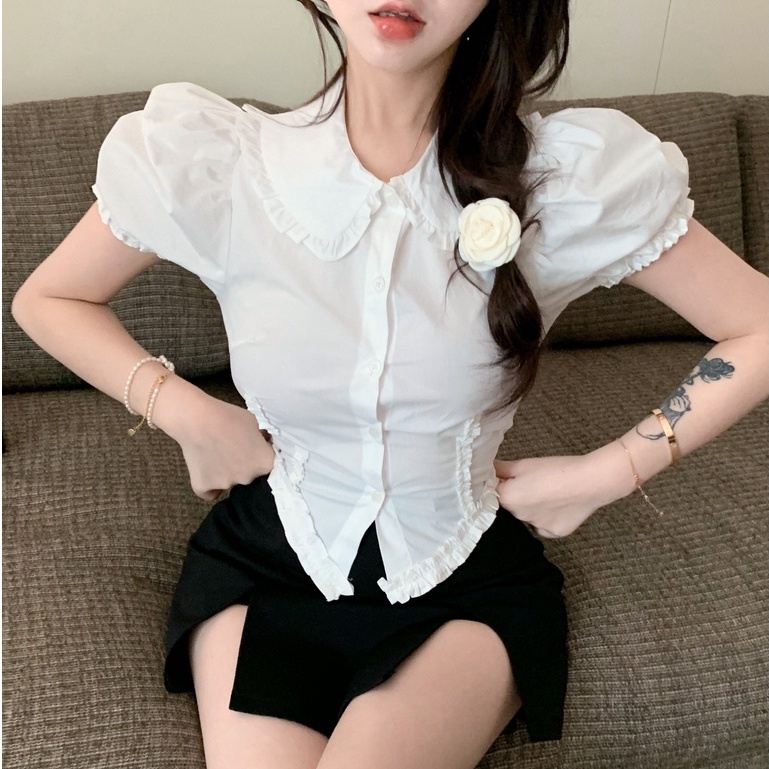 Áo Sơ Mi Tay Ngắn Dáng Ôm Phong Cách Thời Trang Hàn Quốc Dành Cho Nữ