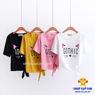 Áo thun bé gái in mèo cột lai bên hông (22-34kg)