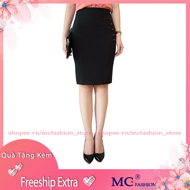 Chân Váy Bút Chì Mc Fashion, Kiểu Công Sở, Dáng Đẹp, Lưng Cao, Màu Xanh Tím Than Cv0413, Đen