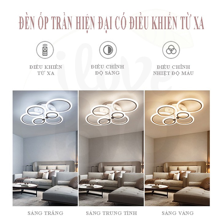 Đèn Ốp Trần Trang Trí – Đèn ÂmTrần Trang Trí Phòng Khách, Gồm 3 Chế Độ Ánh Sáng, Có Điều Khiển Từ Xa Tiện Dụng – BIO135