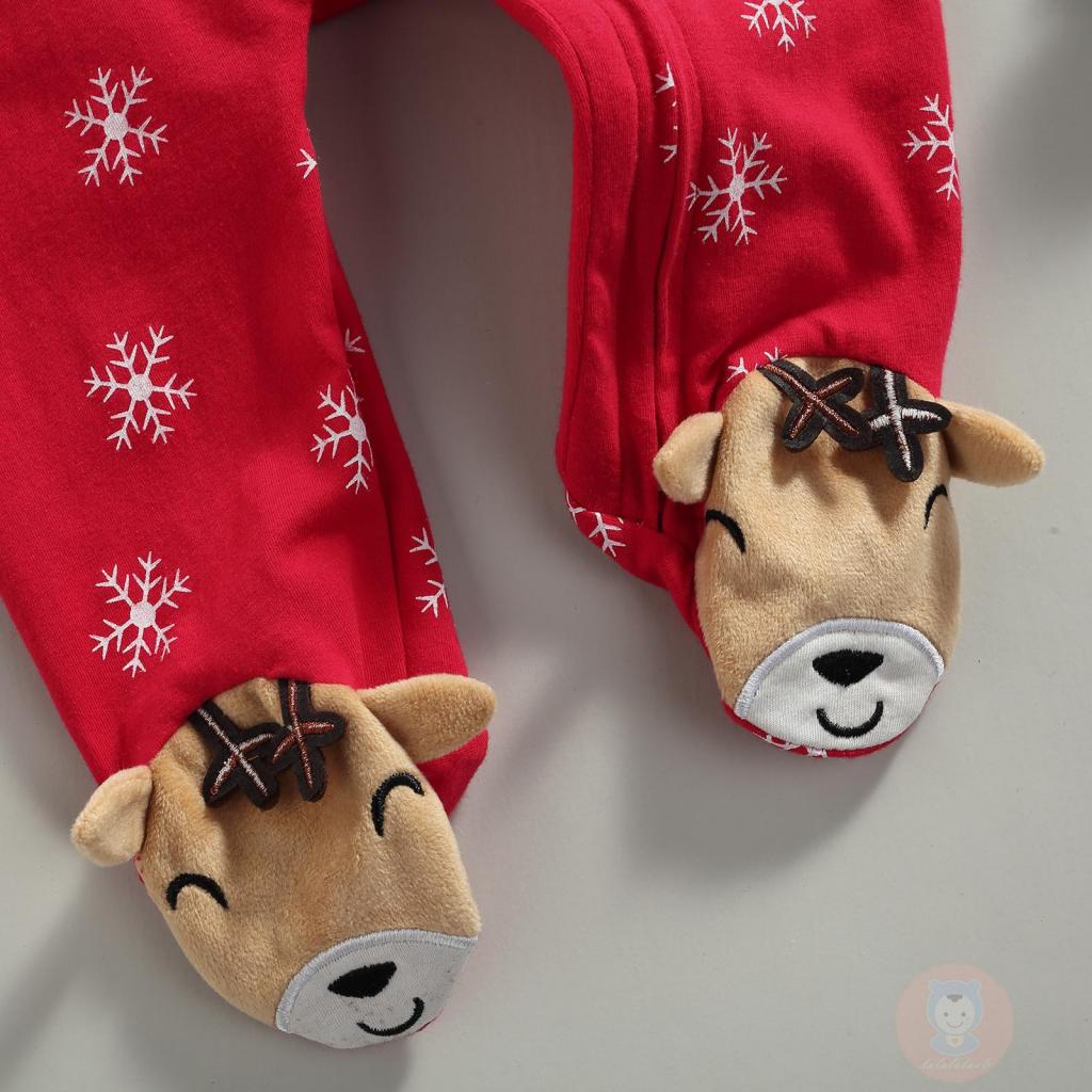 Áo Liền Quần Tay Dài Cổ Chữ V Thêu Hình Bông Tuyết Giáng Sinh Cho Bé Sơ Sinh LAA6