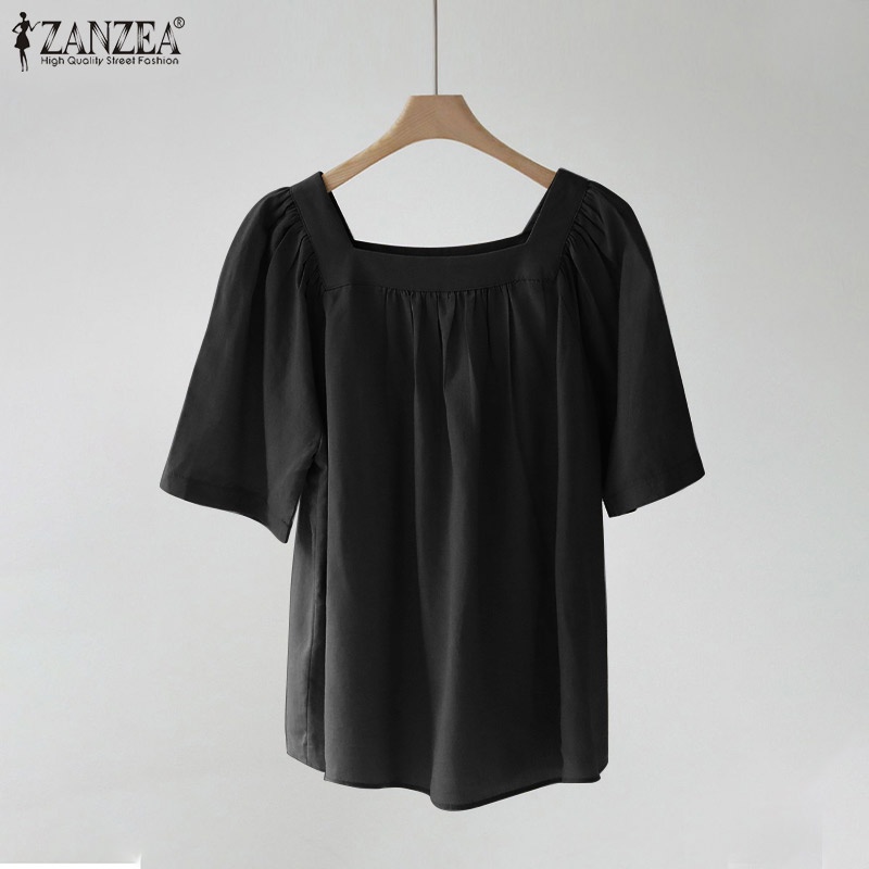 ZANZEA Áo Nữ Tay Ngắn Cổ Vuông Phong Cách Hàn Quốc Thời Trang