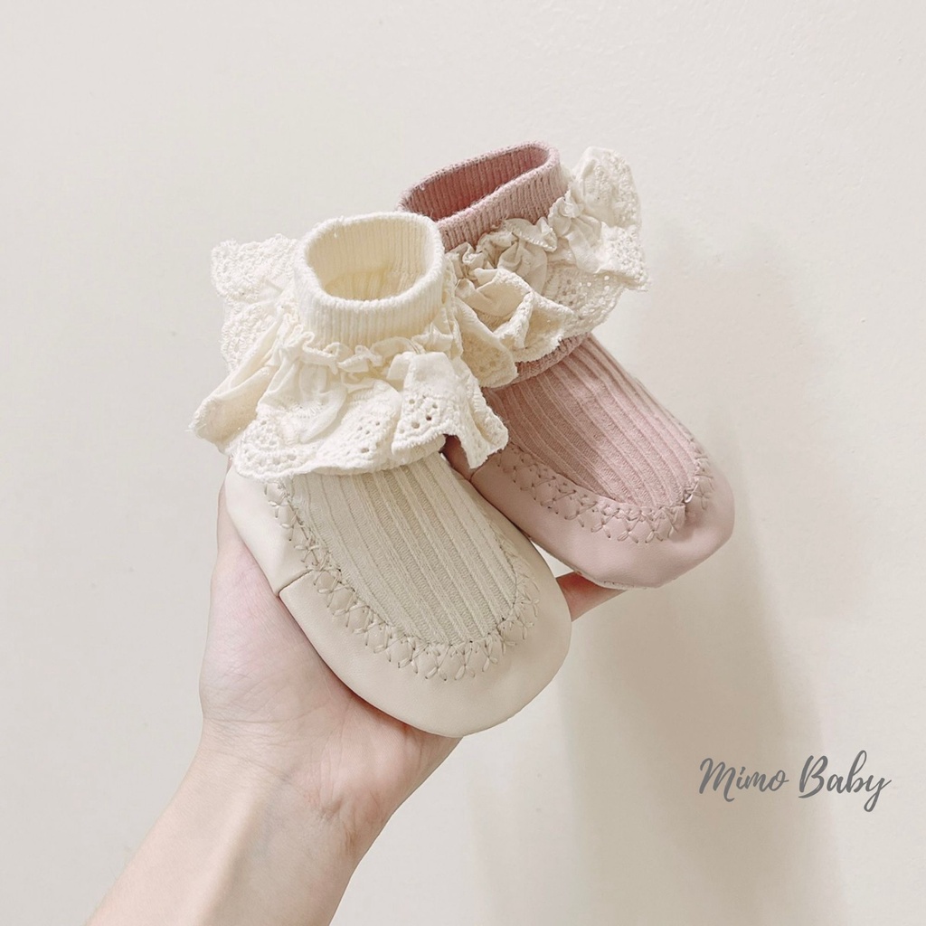 Giày tất tập đi chống trơn trượt viền ren cho bé mimo baby T07