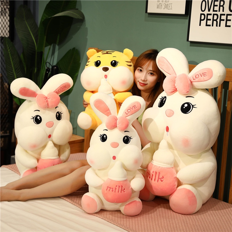 ❤90CM Milk Bottle Rabbit Plush Toy Down Cotton Stuffed Doll Birthday Gift Bed Large Sleep Pillow Bed Decoration Doll Child Gift