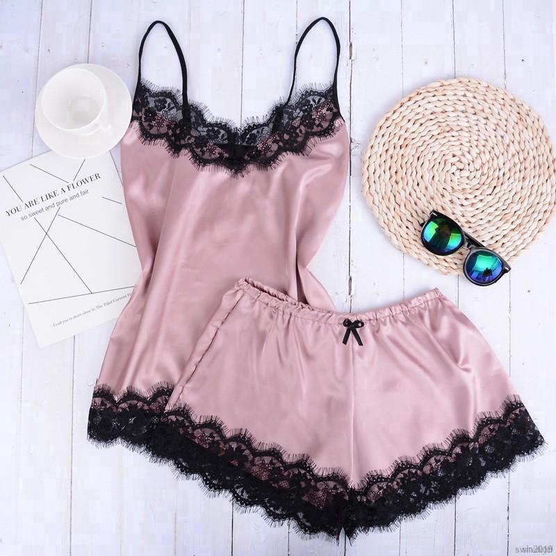 Set Đồ Ngủ Hai Dây Phối Ren Gợi Cảm Cho Nữ