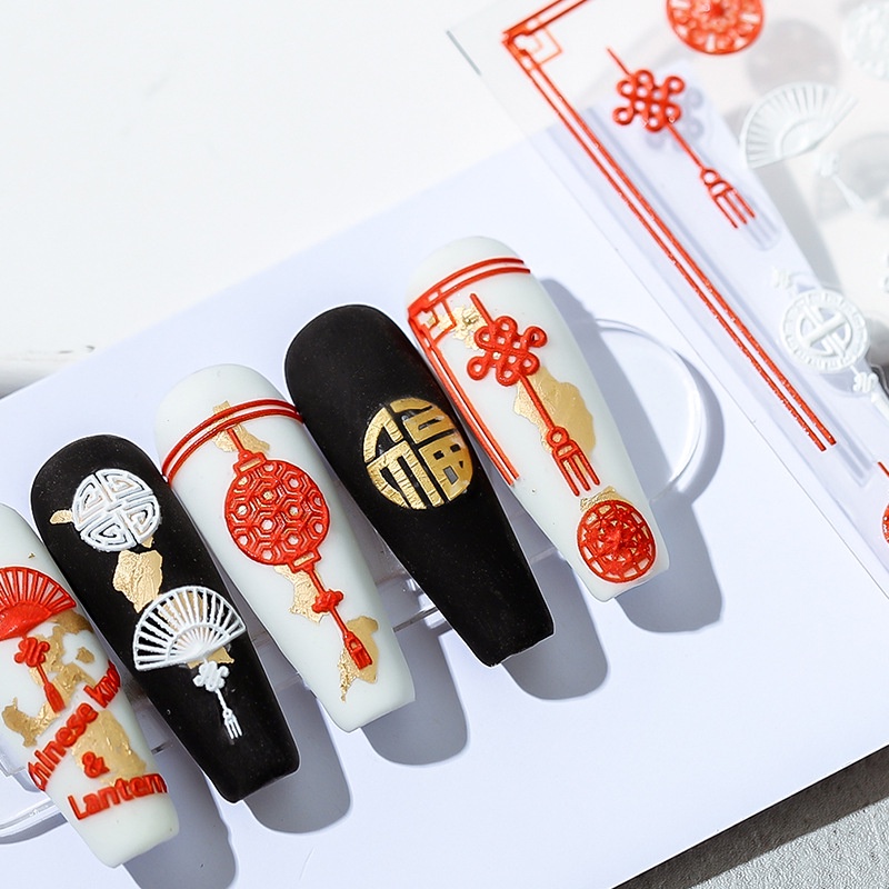 Miếng Dán Trang Trí Móng Tay 5D Phong Cách Trung Hoa TS1198