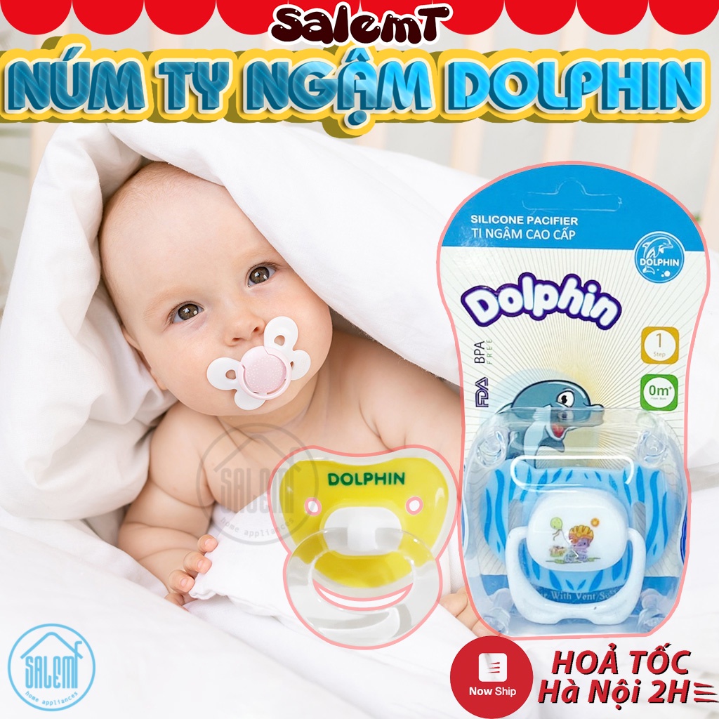 Núm Ti Giả Cho Bé Bước 1 2 3 Từ 0 Đến 9 Tháng Tuổi, Ty Ngậm Đầu Tròn Cao Cấp DOLPHIN Giúp Khoang Miệng Phát Triển