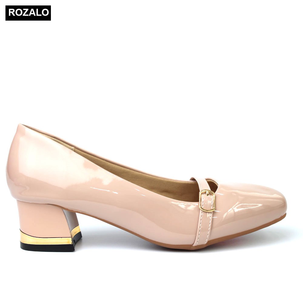 Giày nữ cao gót 3P da bóng gót viền kim loại Rozalo R6803