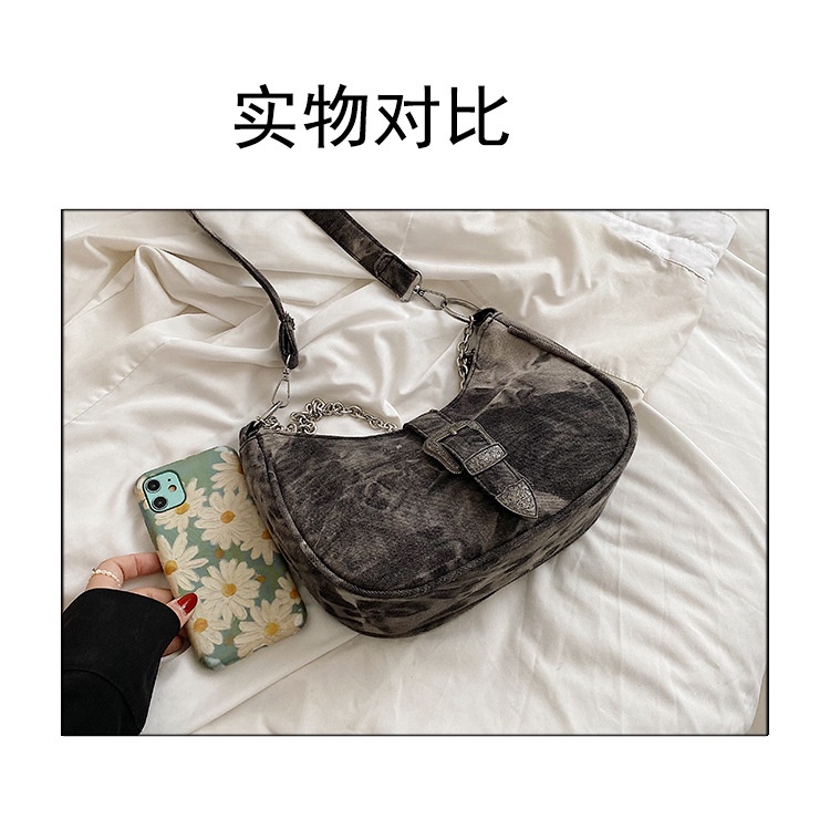 Túi Đeo JASMIN NOIR Chéo Denim Hình Mặt Trăng Nửa Dây Xích Thời Trang Nữ