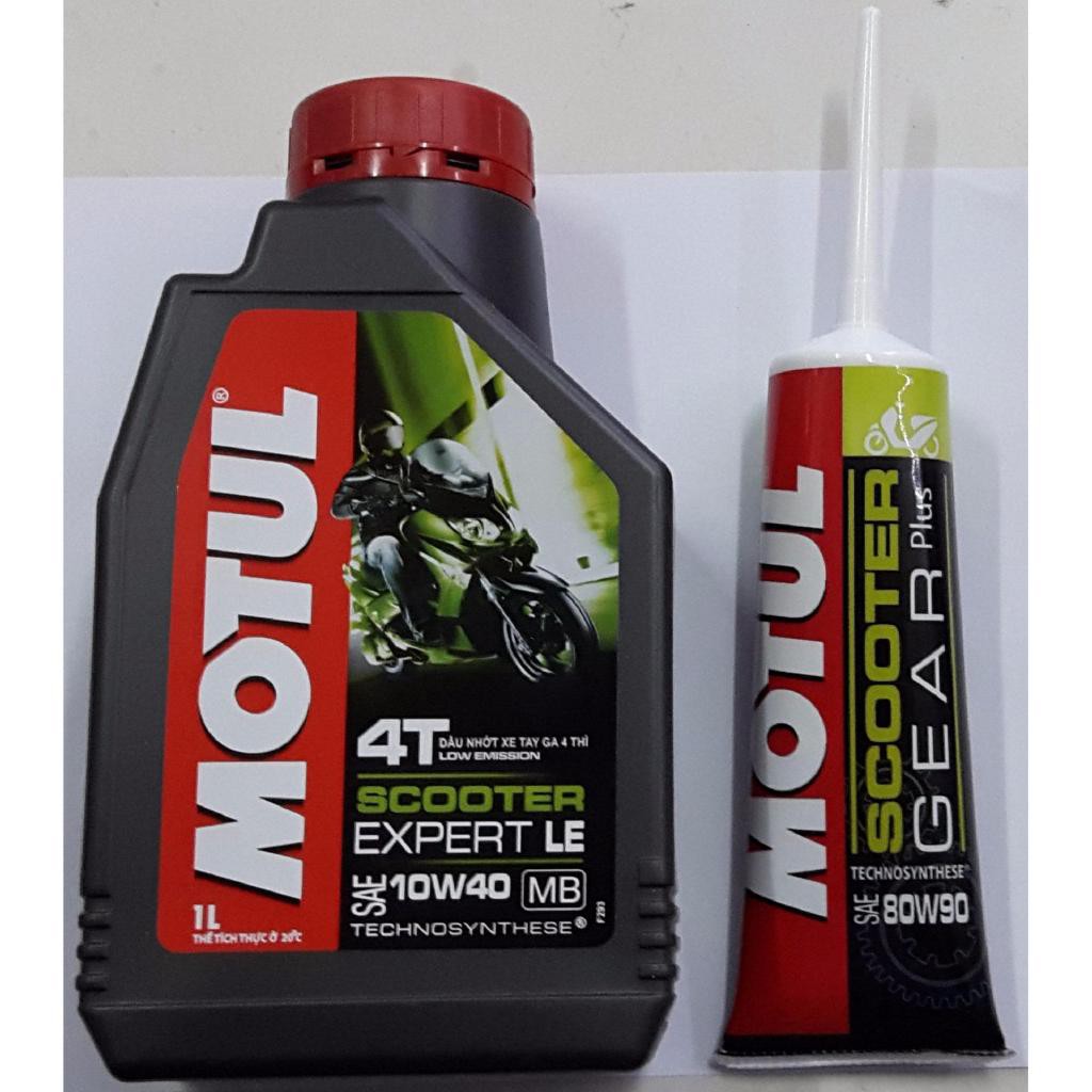 Combo nhớt tay ga MOTUL SCOOTER EXPERT LE 10W40 1 lít &amp; nhớt láp MOTUL Scooter Gear Plus 80W90 GL-5 120ml