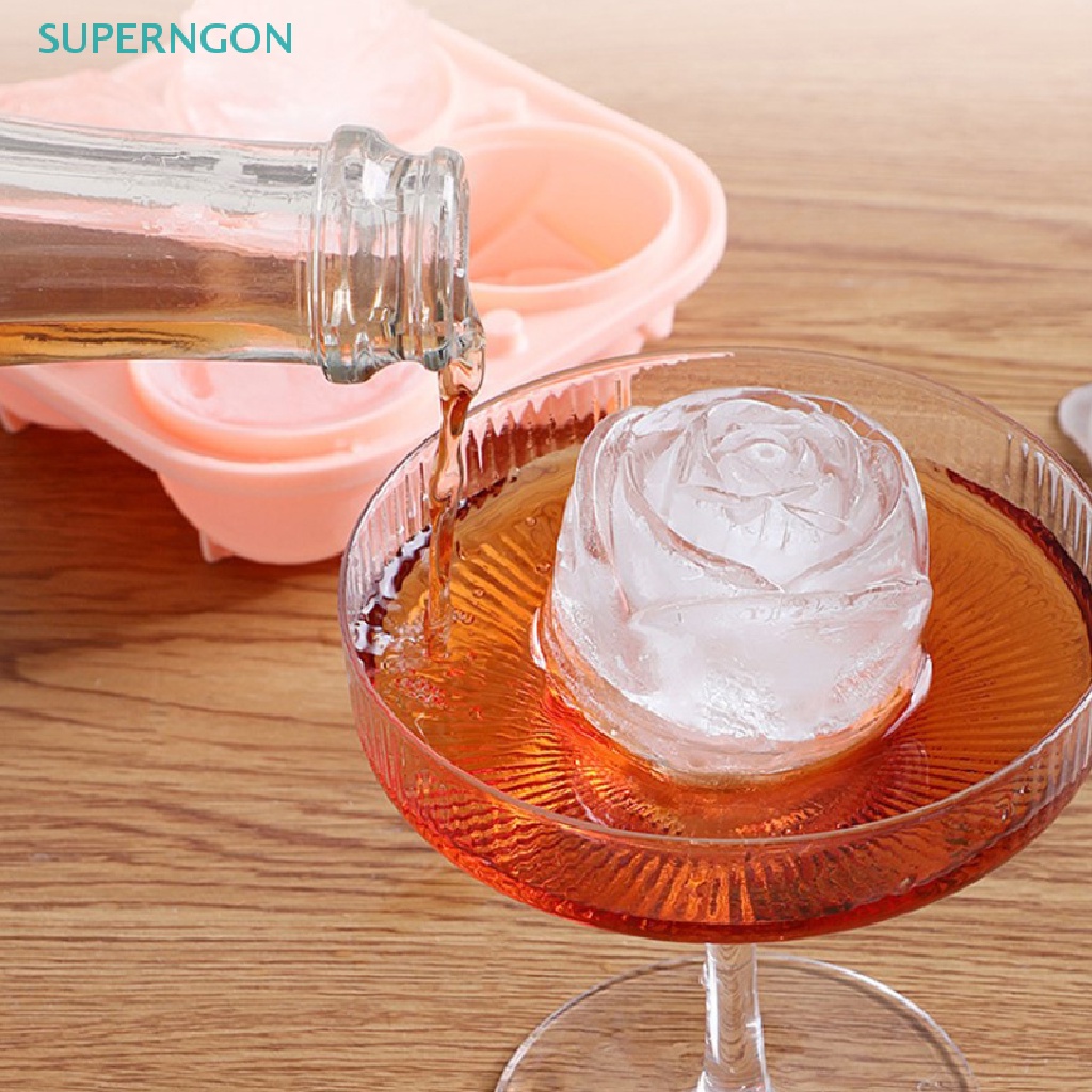 Khuôn Silicone Làm Đá 4 Ngăn Tạo Hình Hoa Hồng 3D Tiện Dụng