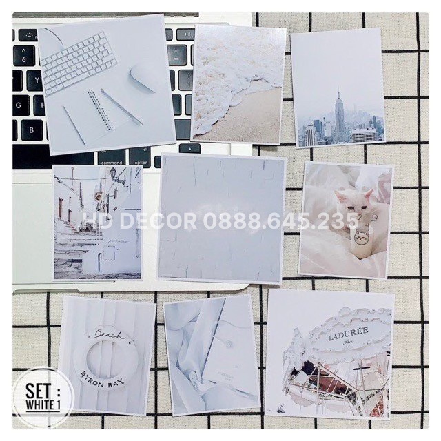 [ FreeShip ] Set 9 tấm thiệp postcard WHITE màu trắng có sẵn decor trang trí phòng cực xinh
