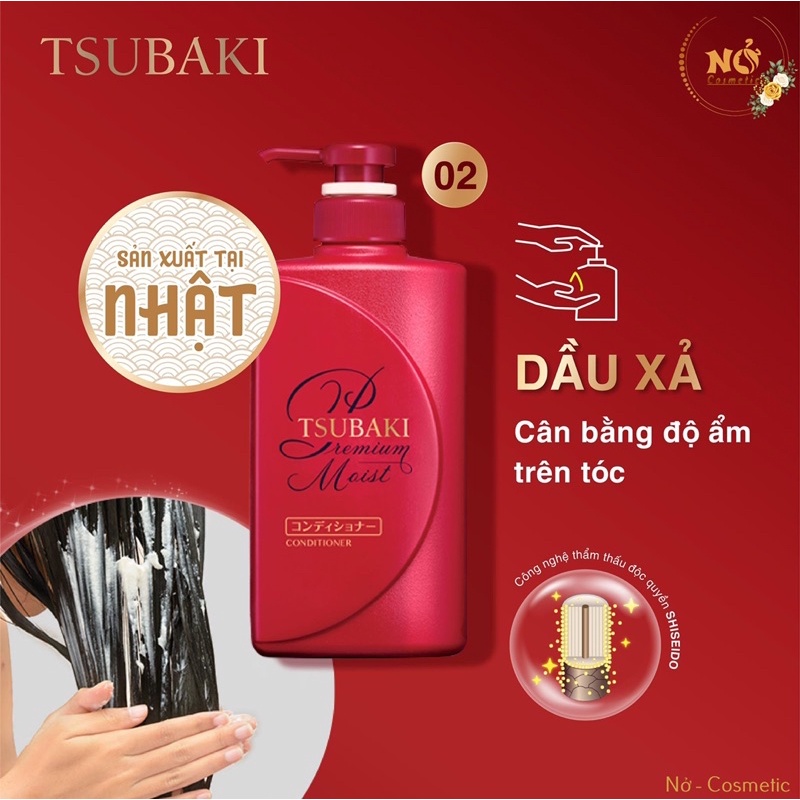 Dầu xả Dưỡng Tóc Bóng Mượt Tsubaki Premium Moist - Tsubaki xả đỏ (490ml/chai) Nở Cosmetic