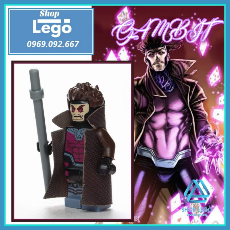 Xếp hình dị nhân Gambit trong X-men siêu cổ áo choàng da siêu sịn Lego Minifigures POGO PG010